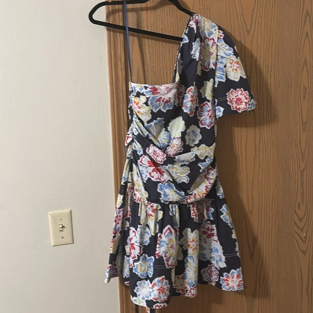 Tanya Taylor Amber Floral One-Shoulder Belted Mini Dress
